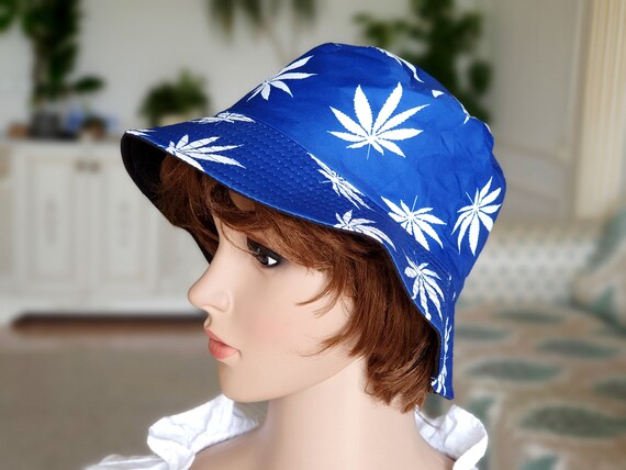 blue Hat beach hats Leaf Cannabis Marijuana print… - image 3