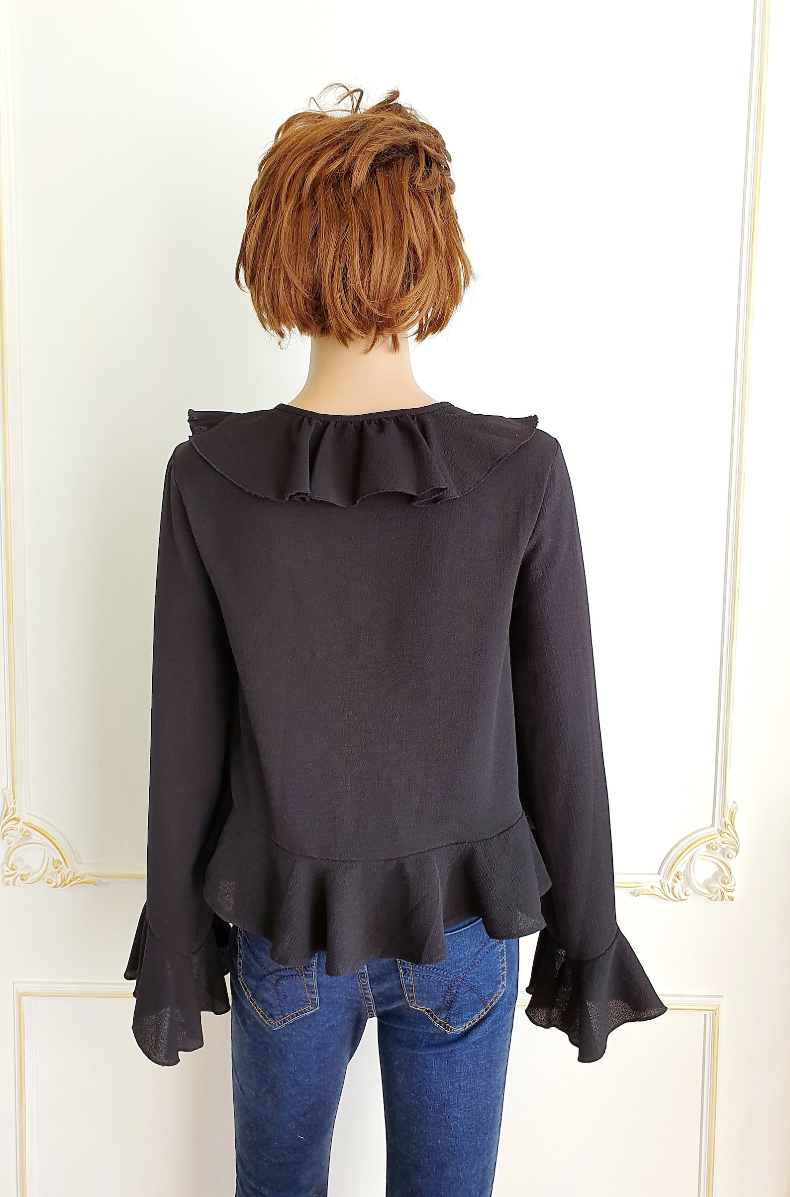 Black Ruffle Blouse Black Blouse Black Victorian Blouse S - Etsy
