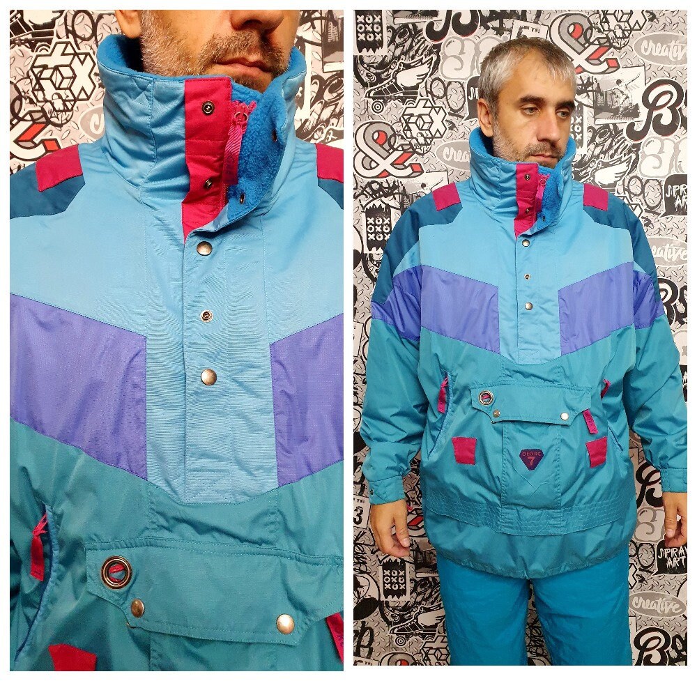 Veste de ski unisexe Veste de ski rétro Veste anorak bleu Veste chaude Veste de sport d'hiver Veste d'hiver Veste de neige Veste de ski L
