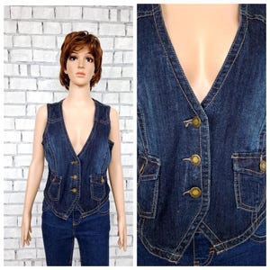 トップス 90s NYJEANS denim vest Vintage 90s NY Jeans Denim Vest Womens S Medium Wash Grunge