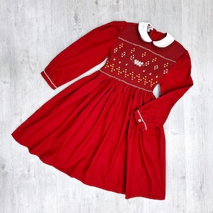5T peter pan collar dress RED dress Baby dress girl dress Kids dress child toddler dress Long sleeve dress Floral dress children dress