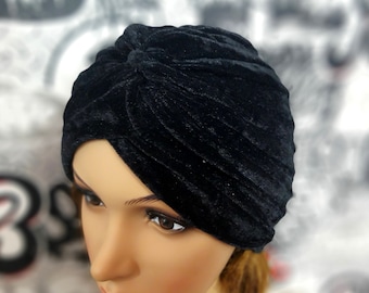 Black velvet turban womens accessories chemo headwear  womens hat head cover womens turban Head wrap Black turban velvet hat Adult turban