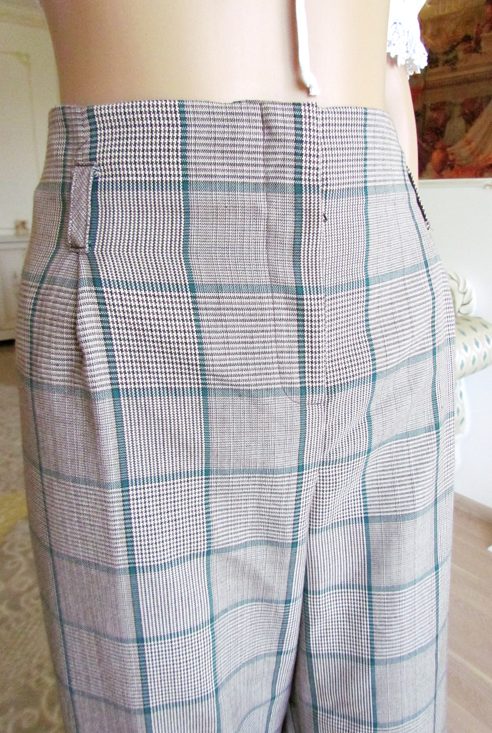 GREEN GRAY Plaid Pants Plus Size Pants Retro Pants Women Pants Etsy