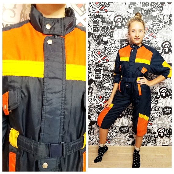 90s ski suit dark blue ski suit Kids Ski suit moun