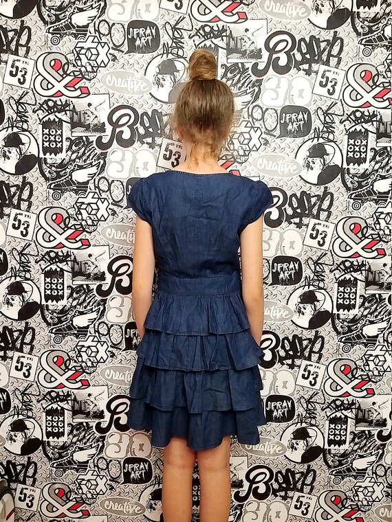 white christmas dresses Denim Layered Ruffled Strapless Short Dress main image 1