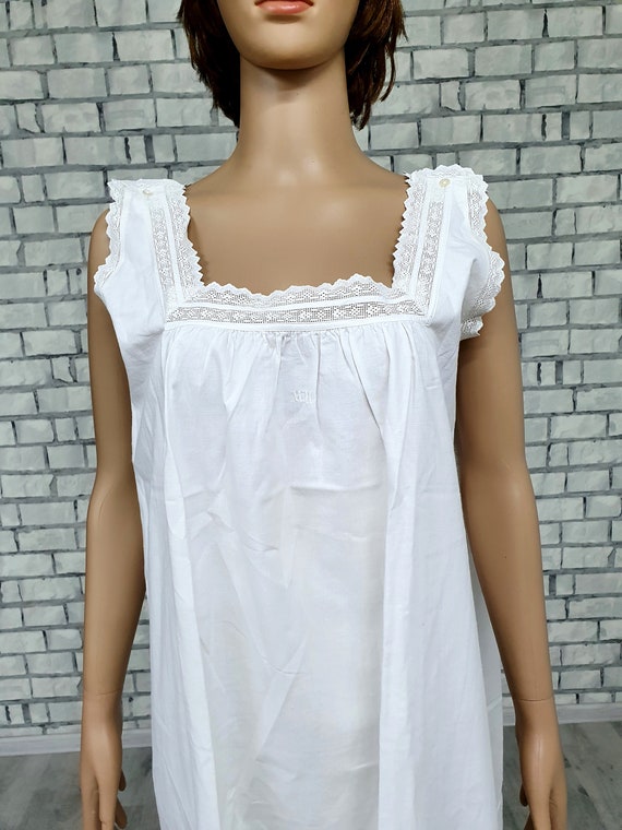 Antique slip dress 40s Antique Nightshirt XL cott… - image 3