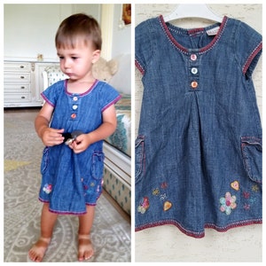12-18 Monate Jeans Kleid Mädchen Kleid bestickt Kleid Blumen Stickerei Kleid Kinder Kind Kleid Baby Kleid Prinzessin Kleid Blumen Jeans Kleid