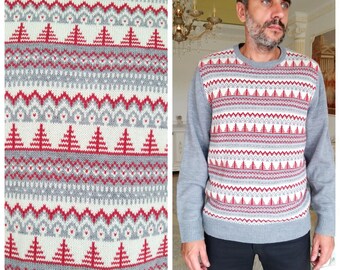 gray ugly sweater Holiday Gift Christmas sweater Winter sweater warm sweater Holiday sweater Holiday jumper  christmas tree print sweater