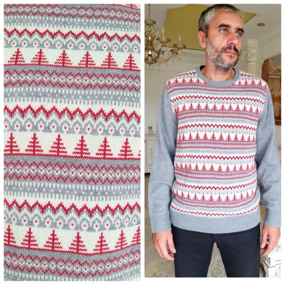 Gray Ugly Sweater Holiday Gift Christmas Sweater Winter Sweater Warm Sweater Holiday Sweater Holiday Jumper Christmas Tree Print Sweater Etsy