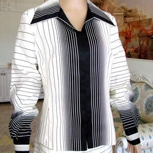 Womens suit vintage mod suit 70s suit ivory Striped suit ivory black suit Two Piece suit skirt suit formal suit M long sleeve suit image 4