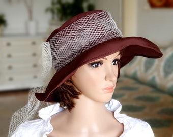 Brown formal hats for women hat Funeral Hat Wide Brim retro Kentucky Derby Hat wedding hat  Pillbox Hats victorian edwardian hats Ladies Hat