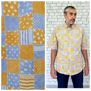 Abstract shirts mens patchwork shirt festival shirt Abstract print boho shirts hippie shirts short sleeve shirt  summer shirt  XL