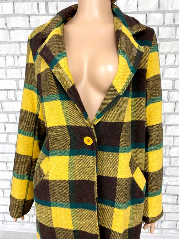 Christmas Gift Brown yellow plaid coat wool coat … - image 3
