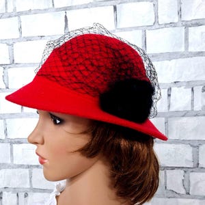 red formal hats for women red Hat women hat retro hat antique hat Vintage felt  Pillbox Hats edwardian hats Ladies Hat victorian hats