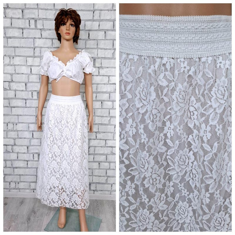 Ivory Cotton Eyelet Lace Smocked Waist Mini Skirt