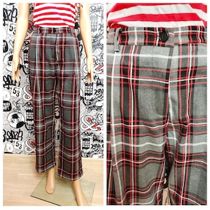 gray red Plaid Pants womens Plaid Pants Retro Pants womens Pants Checkered Pants Tartan Pants Golf Disco Pants L Warm winter plaid Trousers