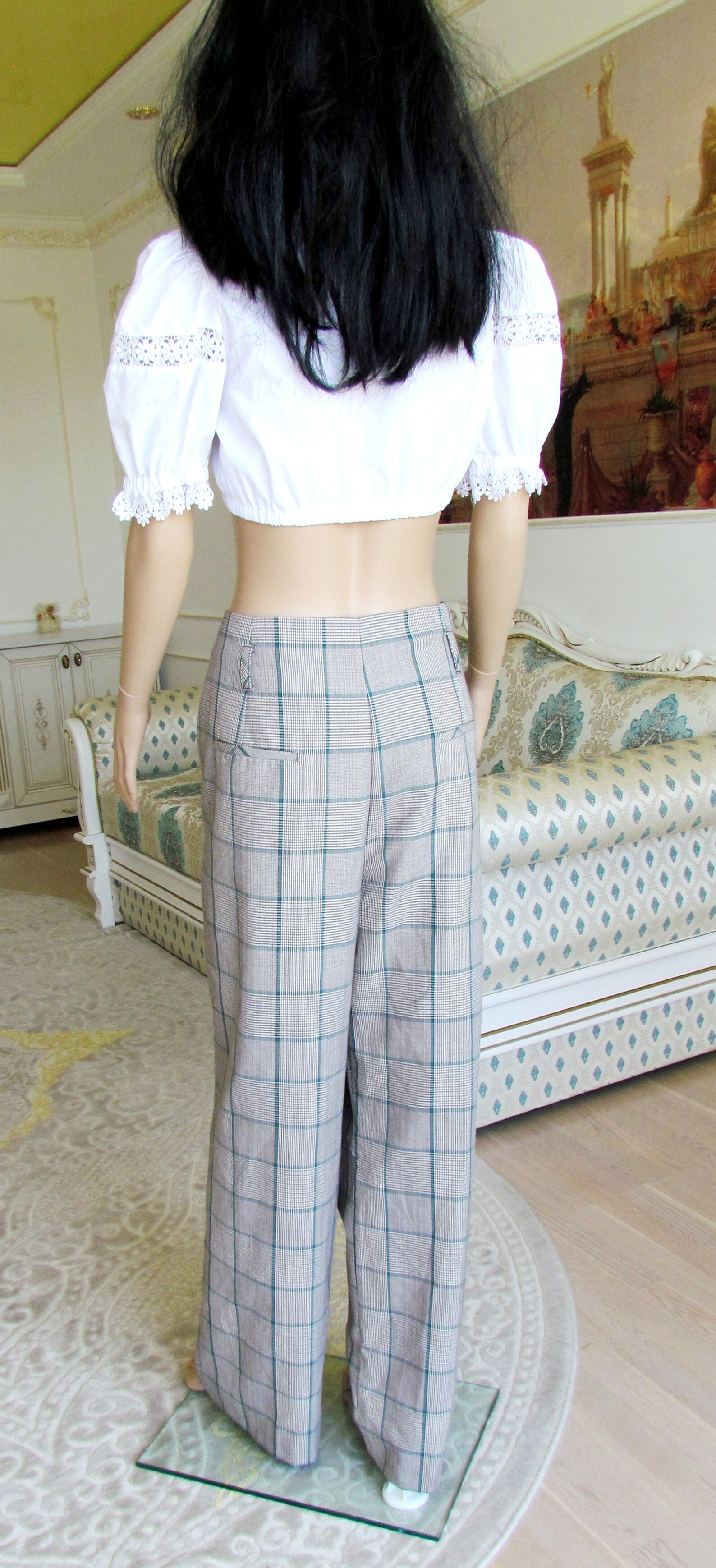 GREEN GRAY Plaid Pants Plus Size Pants Retro Pants Women Pants Etsy