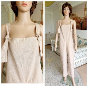 beige cotton jumpsuit beige jumpsuit cotton Overall women overall womens jumpsuit Retro overall grunge overall Bib Dungarees Bib Overall XL