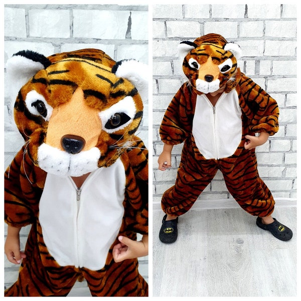 2T Kinder Tiger Kostüm Tierkostüm Halloween Kostüm Bodysuit Tiger Kigurumi Overall Strampler Tier Strampler