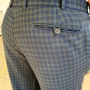 blue Plaid Pants XL Retro Pants Mens Pants Checkered Pants Vintage Tartan Pants Golf Pants Disco Pants pleated Pants bottom plaid Trousers image 7