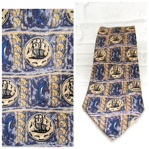 Sailor gift silk tie silk necktie ship print ship Necktie ship tie vintage Nautical Print Tie marine tie marine Necktie Nautical tie