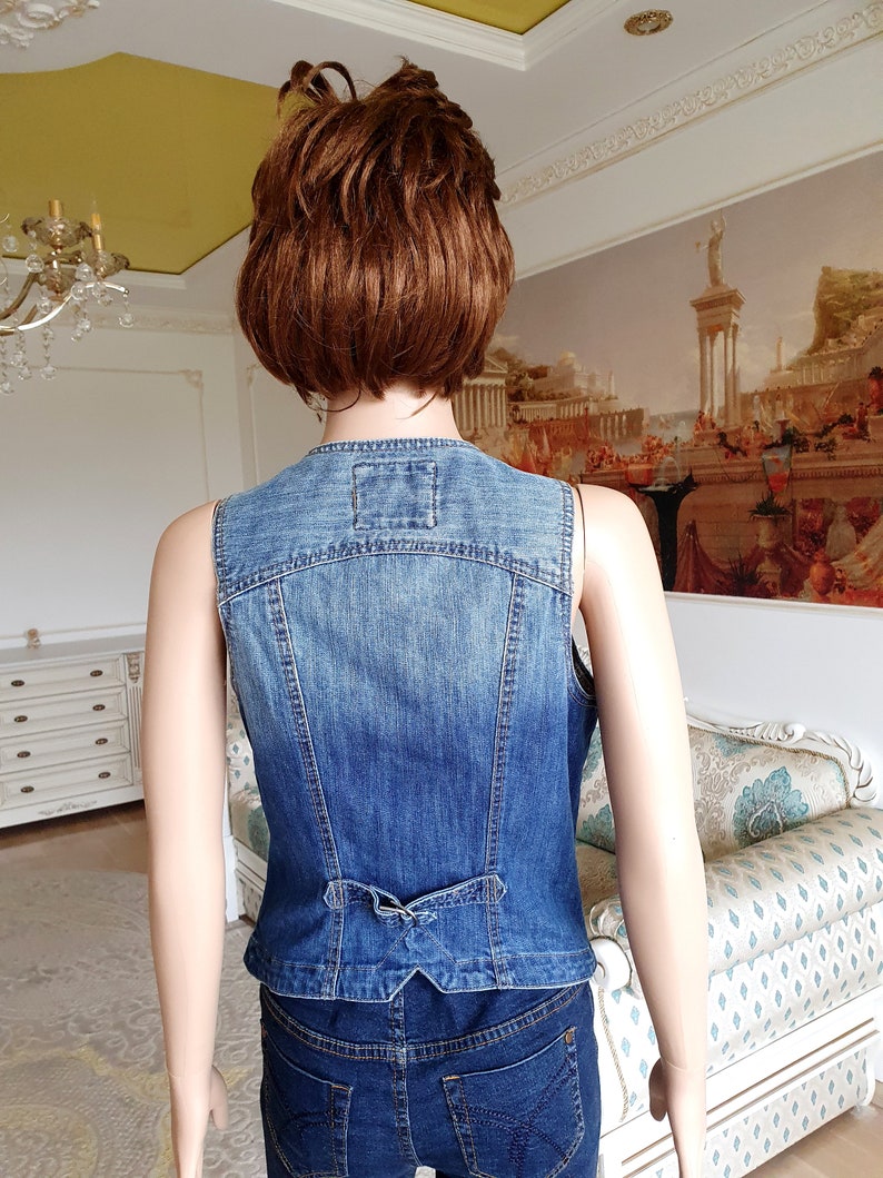 Womens Denim Vest M Vintage BLUE Denim Top BLUE Jeans Top Etsy