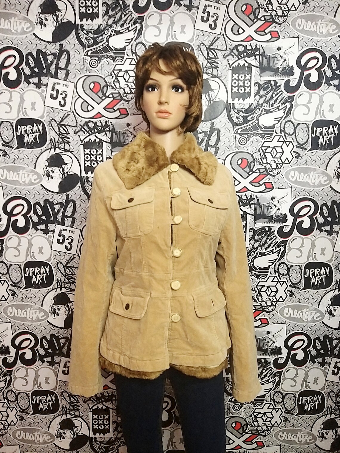 Womens Clothing Camel Jacket Faux Fur Jacket L Camel Corduroy Etsy UK