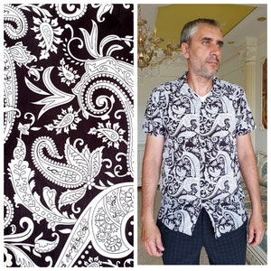 mens shirt M paisley print paisley shirt Abstract shirts mens pattern shirt boho shirt hippie festival shirt Button Up Black white shirt