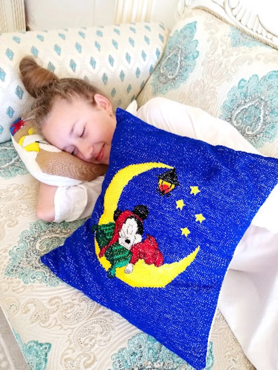 Kids Pillow Baby Pillow Decorative Child Hand Embroidered Pillow Vintage Mickey Mouse Print Pillow Needlework Needlepoint Walt Disney Print Etsy UK