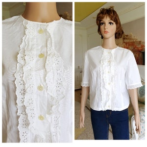 Jaren 30 wit Crop Top XL Camisole Top Edwardiaanse blouse Antieke top Victoriaanse blouse Victoriaanse top Victoriaanse stijl Edwardiaanse top Antieke blouse