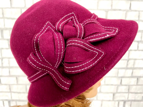 Cloche Hat vintage  burgundy Hat formal hats  Fel… - image 2