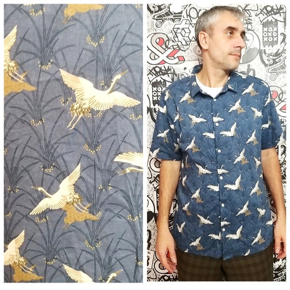 festival clothing mens bird print shirt mens cott