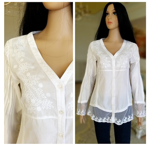 80s embroidery white blouse Victorian Clothing Vic