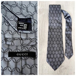 christmas gift Italy GUCCI tie mens Necktie Fathers Day Gift collectible tie vintage silk Necktie Abstract tie Gray tie