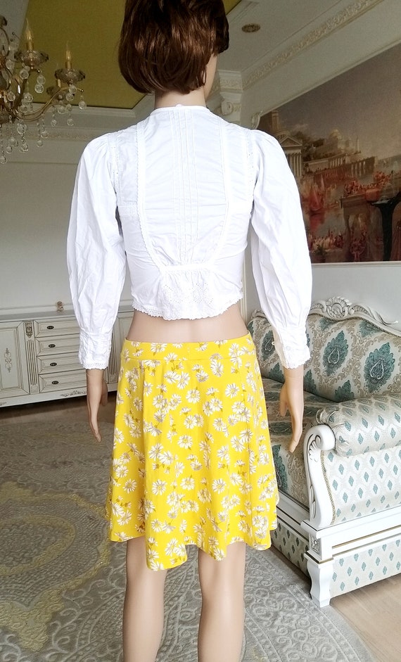 yellow skirt daisy print skirt skater skirt flora… - image 7