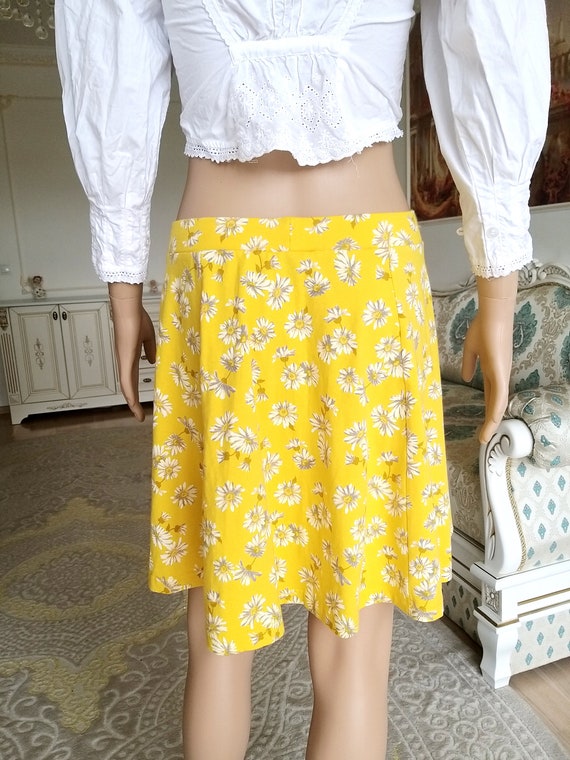 yellow skirt daisy print skirt skater skirt flora… - image 8