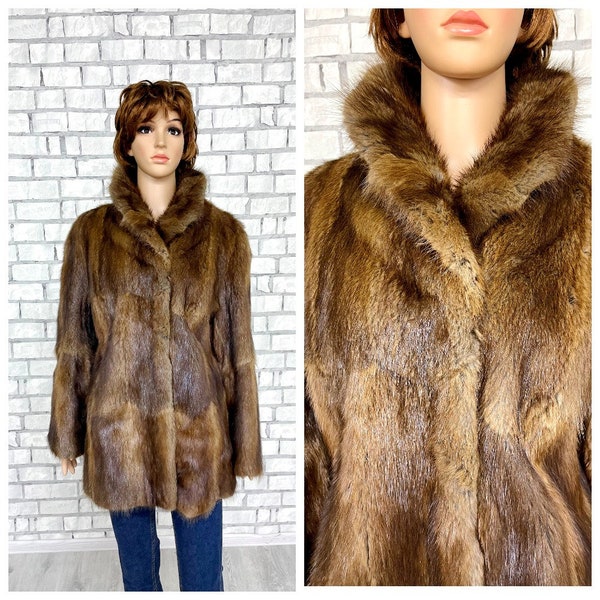 Genuine fur coat L muskrat fur coat womens fur coat  Overcoat 90s womens coat Vintage Overcoat warm coat winter coat  fur jacket