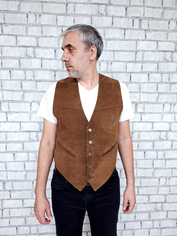 メンズベスト L メンズレザーベスト ブラウンレザークロージング