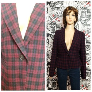 mothers day gift Womens blazer Womens jacket L Tartan blazer burgundy plaid jacket plaid blazer Everyday blazer burgundy blazer
