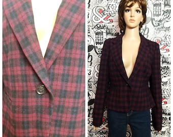 mothers day gift Womens blazer Womens jacket L Tartan blazer burgundy plaid jacket plaid blazer Everyday blazer burgundy blazer