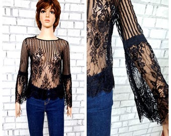 シャツ+ブラウス(長袖+七分) Lochie - vintage highneck black lace tulle blouse 41OXc5IPfLL._UY1000_.jpg