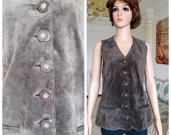 womens Leather Vest Brown Leather Dirndl Vest womens Vest Bavarian Folk Vest Tyrolean Brown Vest Oktoberfest  Brown  suede Vest l