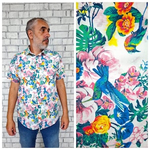 camisa tropical L camisa masculina de verão camisas de praia camisas de hibisco camisa com estampa de hibisco camisa havaiana camisa com estampa de pássaro camisa com estampa havaiana
