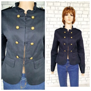 Negro lentejuela Blazer Rocker chaqueta mujer gotico festival militar ajustado goth chaqueta zipped tamano medio Etsy Mexico