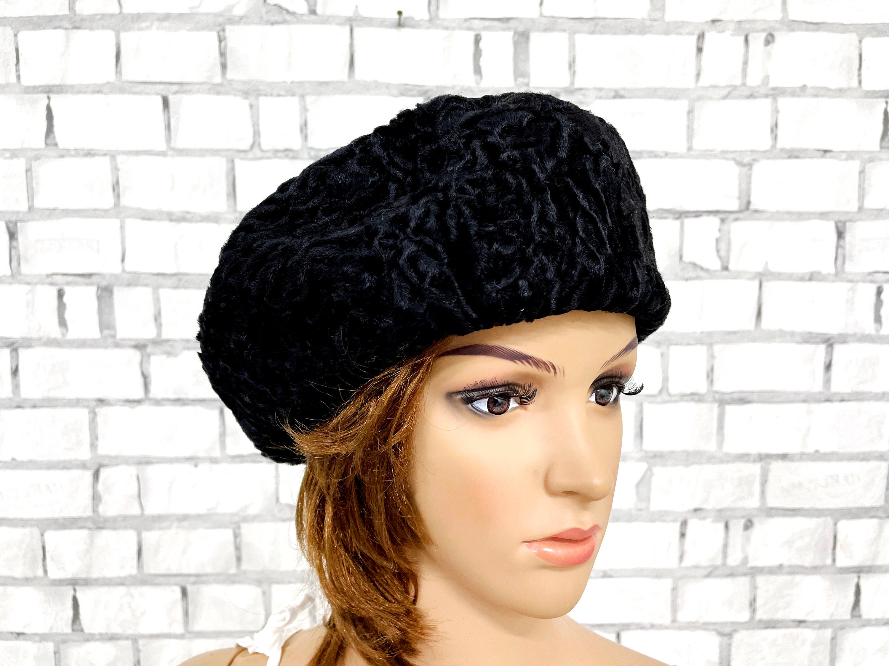 Womens Beret Genuine Lamb Fur Beret Lamb Fur Hat Headwear Retro