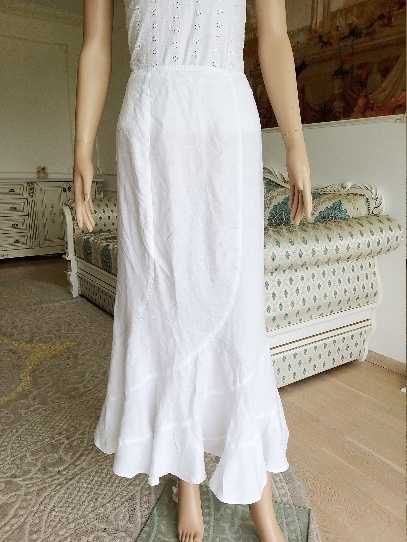 White Linen skirt womens skirt XL White skirt white long skirt Etsy
