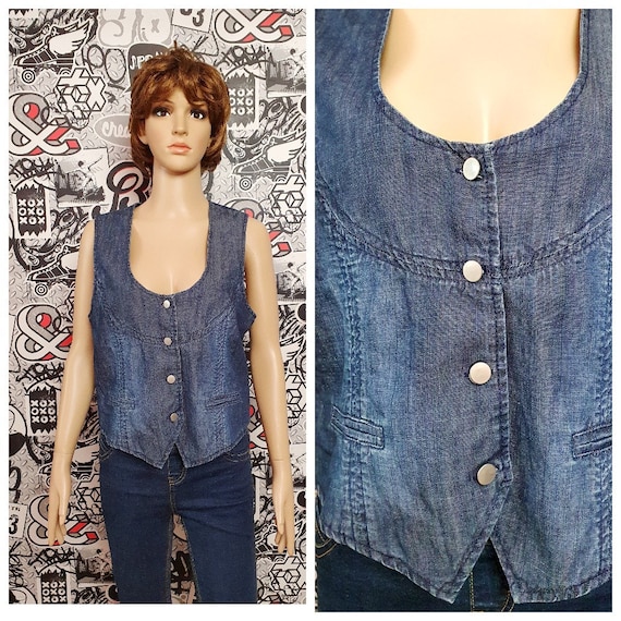 womens denim Vest Vintage BLUE denim Top BLUE jea… - image 1