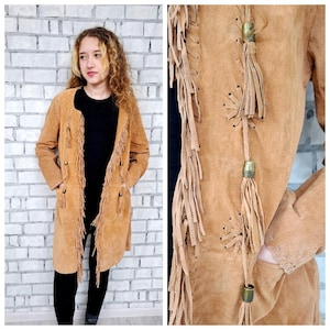 Véritable veste en cuir à franges M Blazer à franges marron Blazer en cuir blazer cow-girl Blazer occidental Veste western Veste cow-girl Veste en daim