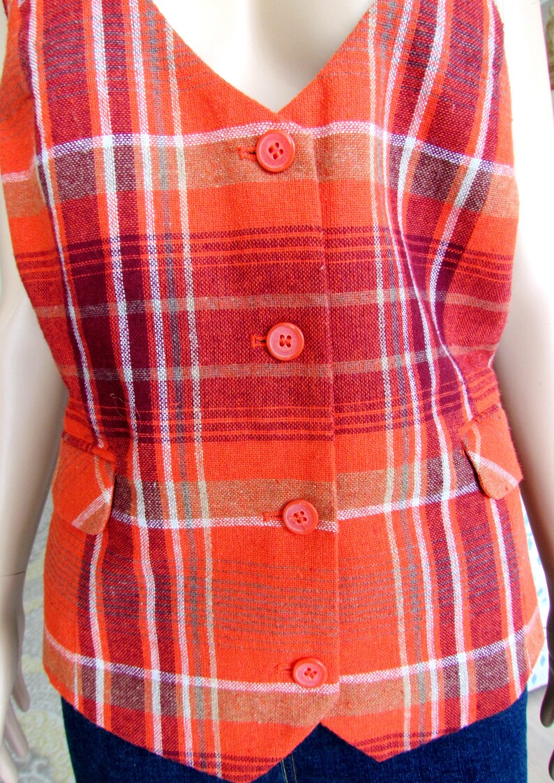 Orange Plaid Vest Orange Vest Vintage womens Vest wool vest Etsy
