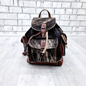 Sac à dos en cuir marron camel en fourrure vintage Sac à dos en toile Sac seau en cuir Sac à dos de voyage vintage Sac à bandoulière